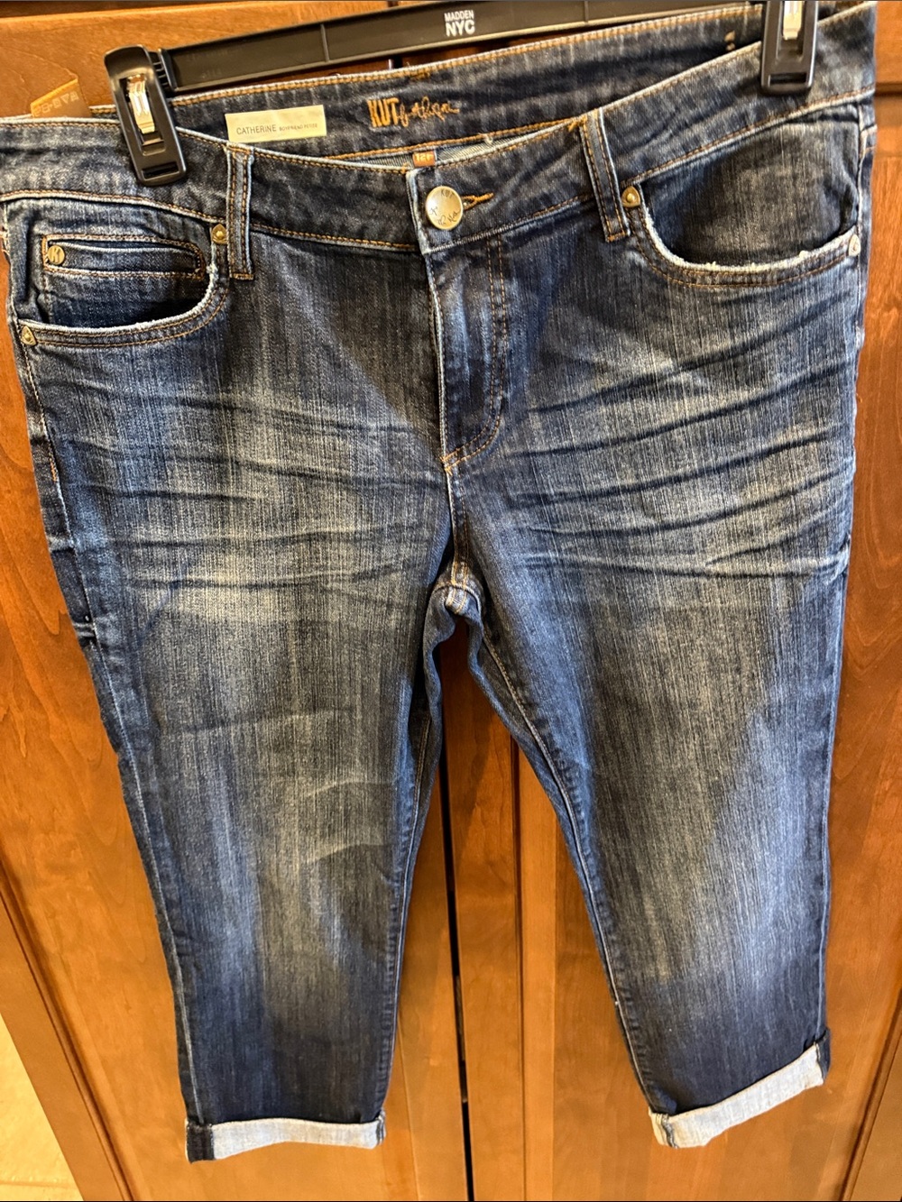 Kut from the Kloth Cuffed Boyfriend Jeans in Medium Blue Wash